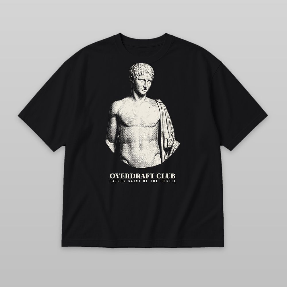 Patron Saint of the Hustle tee in black (mockup)